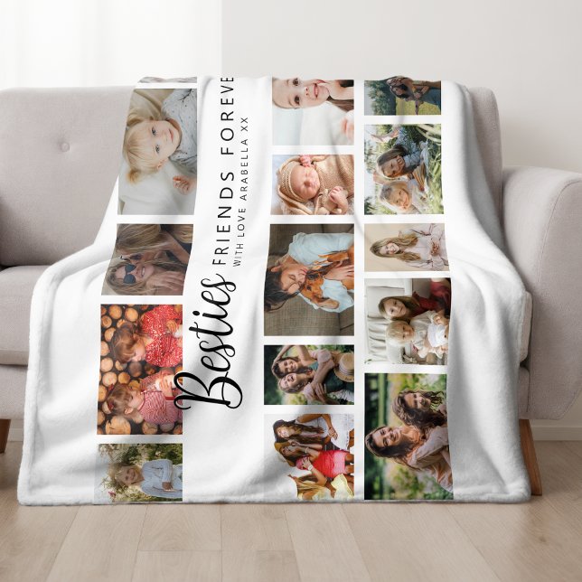 Custom Besties 18 Photo Collage Fleece Blanket (Creator Uploaded)