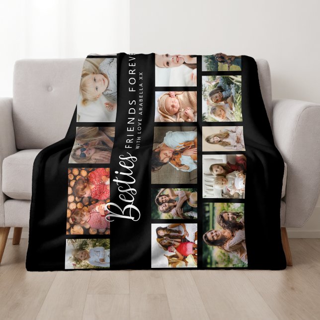 Custom Besties 18 Photo Collage Fleece Blanket (Creator Uploaded)