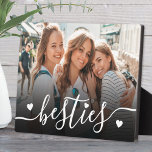 Custom Besties Best Friends Photo Plaque<br><div class="desc">Create a custom keepsake with this personalized photo home decor display. The front features your favourite photo with the word "besties" written across the bottom in a flowing script font, accented by a few small heart details. A subtle black gradient sits behind the text to help it stand out without...</div>