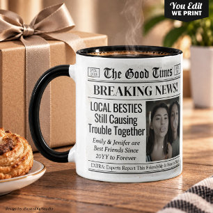 Custom Besties Newspaper Mug, Gift for Best Friend Mug