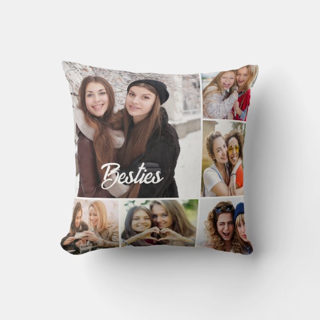 Custom "Besties" Photo Collage  Throw Pillow (Front)