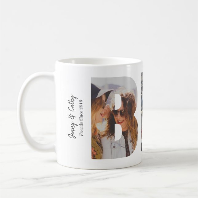 Custom BFF Best Friends Forever 3 Photo Collage Coffee Mug (Left)