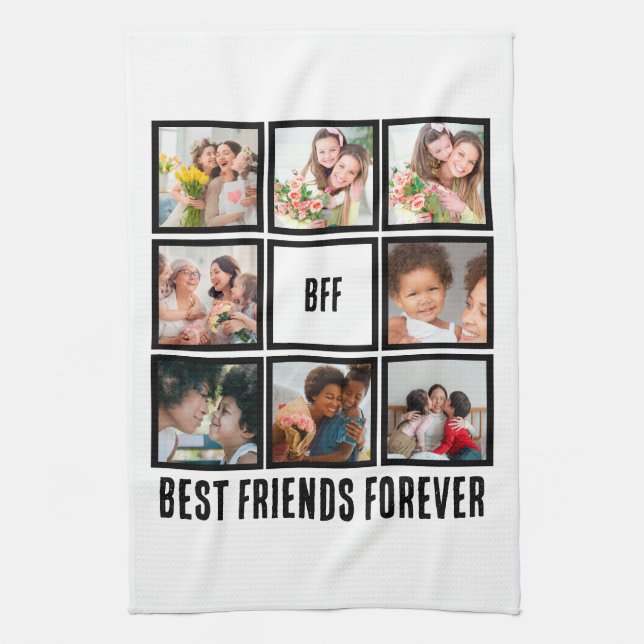 Custom BFF Best Friends Forever 8 Photo Collage Kitchen Towel (Vertical)