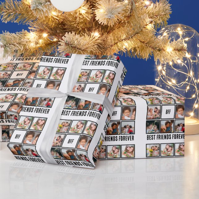 Custom BFF Best Friends Forever 8 Photo Collage Wrapping Paper (Holidays)