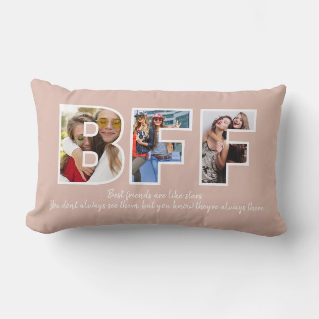 Custom BFF Besties Best Friends Photo Collage Pink Lumbar Pillow (Front)