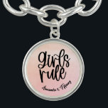 Custom BFF Name Girls Rule Friendship Bracelet<br><div class="desc">Celebrate your everlasting friendship with this custom BFF design. The design boasts the words 'Girls Rule' and your name with your bestie's on the baby pink watercolor background, making it a one-of-a-kind treasure. Show your BFF how much she means to you with this meaningful and stylish design. Order yours today...</div>