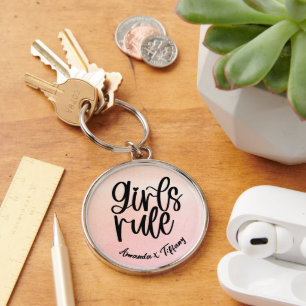 Custom BFF Name Girls Rule Friendship Keychain