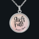 Custom BFF Name Girls Rule Friendship Sterling Silver Necklace<br><div class="desc">Celebrate your everlasting friendship with this custom BFF design. The design boasts the words 'Girls Rule' and your name with your bestie's on the baby pink watercolor background, making it a one-of-a-kind treasure. Show your BFF how much she means to you with this meaningful and stylish design. Order yours today...</div>