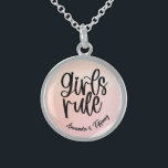 Custom BFF Name Girls Rule Friendship Sterling Silver Necklace<br><div class="desc">Celebrate your everlasting friendship with this custom BFF design. The design boasts the words 'Girls Rule' and your name with your bestie's on the baby pink watercolor background, making it a one-of-a-kind treasure. Show your BFF how much she means to you with this meaningful and stylish design. Order yours today...</div>