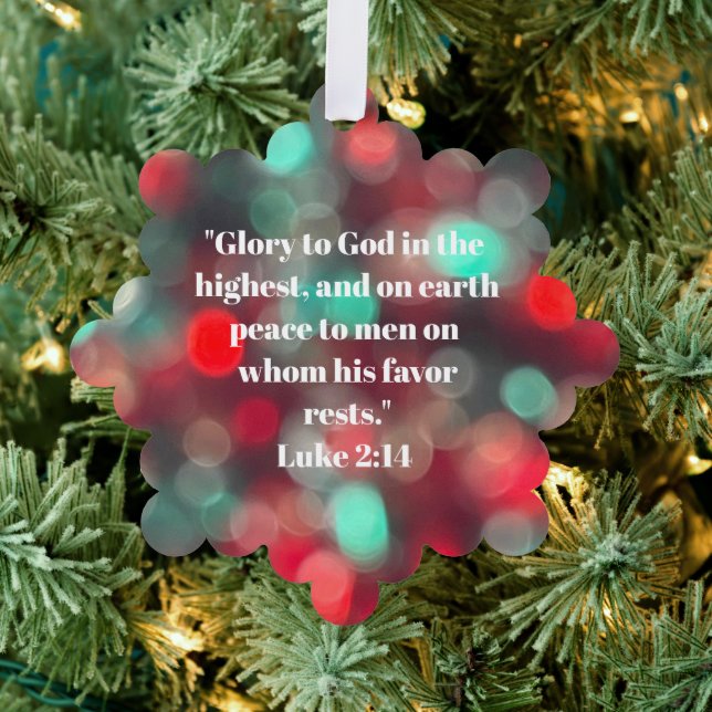 Custom Bible Verse Red And Green Sparkle Christmas Ornament Card (Insitu (Tree))