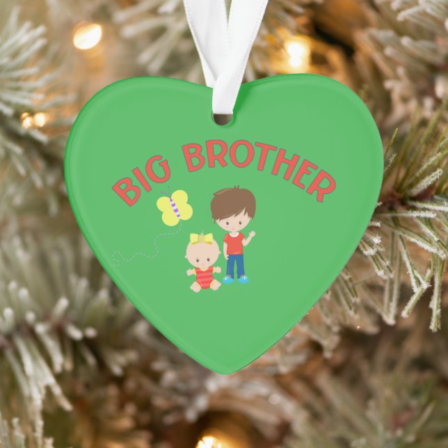 Custom Big Brother with Baby Sister Heart Ornament (Tree)