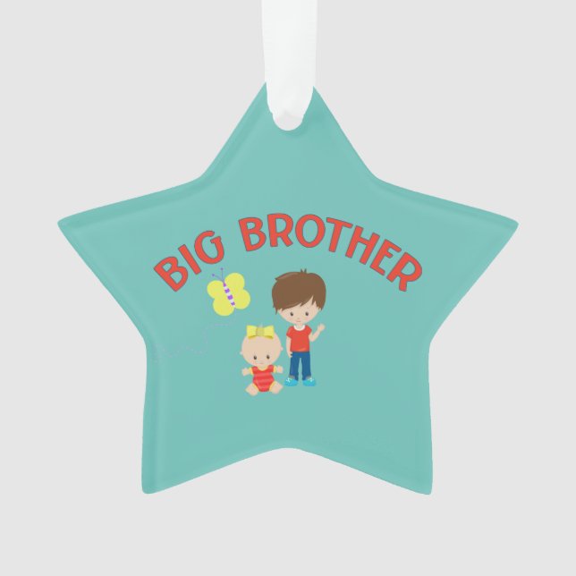 Custom Big Brother with Baby Sister Star Ornament (Front)
