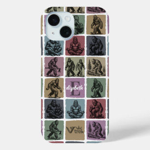 Custom Bigfoot Name Initial Retro Forest Art iPhone 15 Case