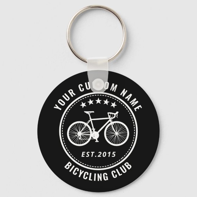 Custom Bike Club Family or Location Name Black Keychain (Front)