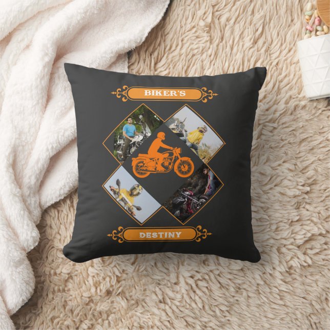 Custom Biker Photo Collage Throw Pillow (Blanket)