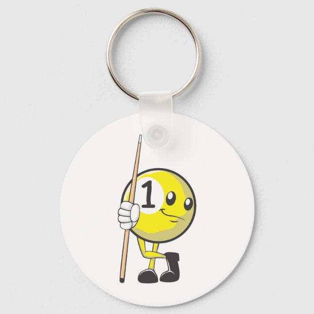 Custom Billiard Player Holding Cue Stick Keychain (Front)