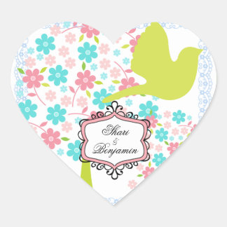 Custom Bird and Blossoming Trees Heart Stickers