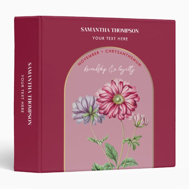 Custom Birth Flower Month November Chrysanthemum Binder (Front/Spine)