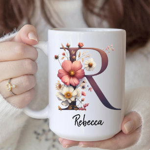 Custom Birth Flower Mug, Wildflower Monogram Mug