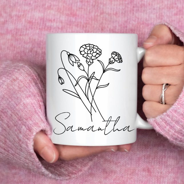 Custom Birth flower With Name Proposal ,Birthday  Coffee Mug (Creator Uploaded)