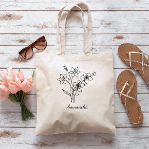 Custom Birth flower With Name Proposal ,Birthday  Tote Bag