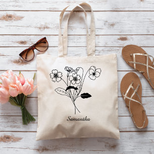 Custom Birth flower With Name Proposal ,Birthday  Tote Bag
