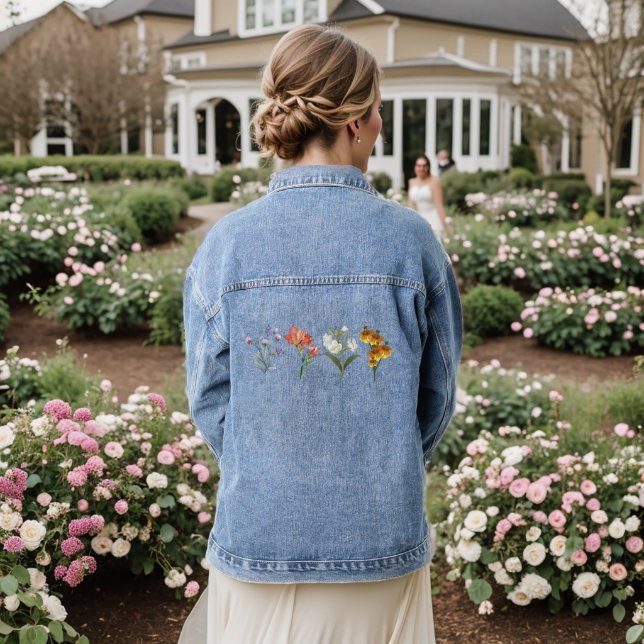 Custom Birth Month Birth Flower  Denim Jacket (Wedding Back)