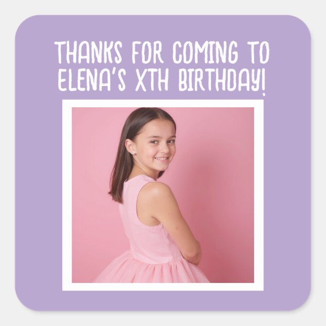 Custom Birthday Add Photo Name Any Age Thank You Square Sticker (Front)