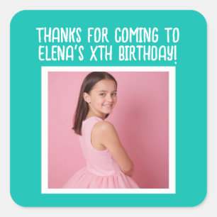 Custom Birthday Add Photo Name Any Age Thank You Square Sticker