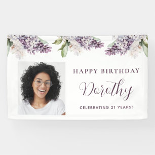 Custom Birthday Banner Photo 21st Purple Floral