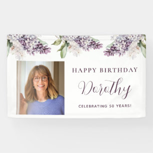 Custom Birthday Banner Photo 50th Purple Floral