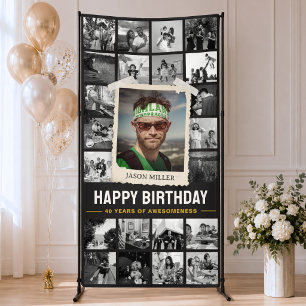 Custom Birthday Banner, Retro Photo Collage 4x8' Banner
