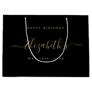 Custom  Birthday Black and Gold Large Gift Bag