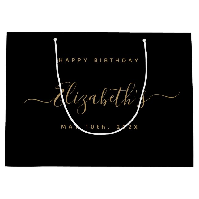 Custom  Birthday Black and Gold Large Gift Bag (Front)