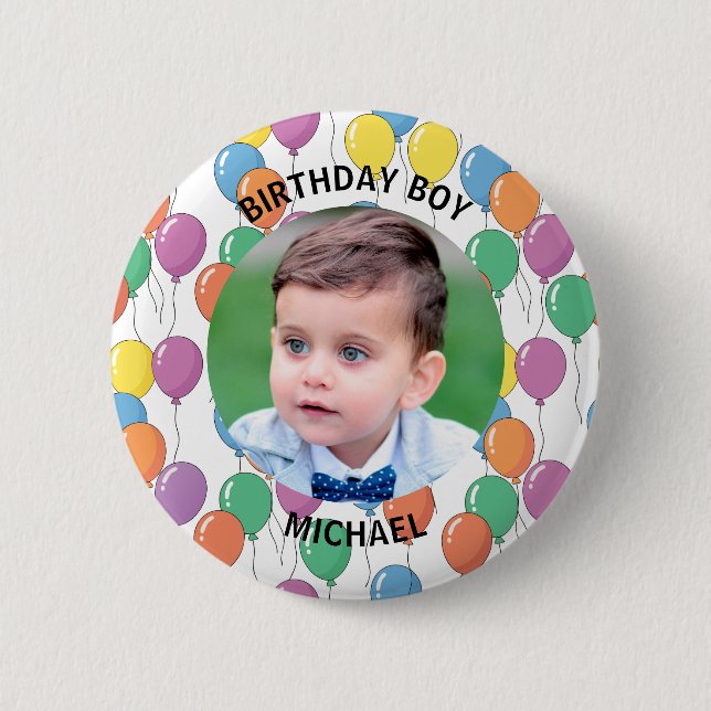 Custom Birthday Boy Photo 2 Inch Round Button (Front)