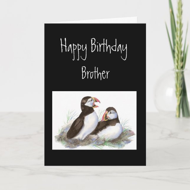 Custom Birthday Brother Puffin Bird Nature Card (Front)
