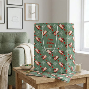 Custom Birthday Cake & Hearts Green Personalized  Medium Gift Bag