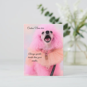 Custom Birthday Card, Pink Toy Poodle, Mozzarella Holiday Postcard