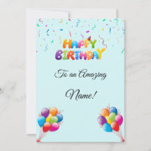 Custom Birthday Card with Balloons & Confetti