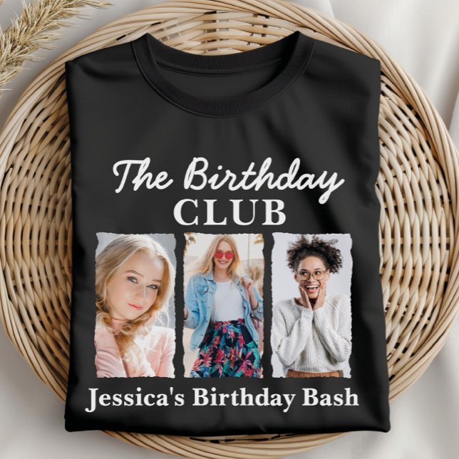 Custom Birthday Club with 3 Photos and Name T-Shirt (Creator Uploaded)