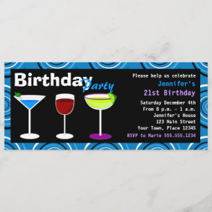Custom Birthday Cocktail Party Invite Blue Swirl