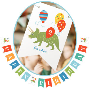 Custom Birthday Dinosaur Triceratops Any Age Bunting Flags