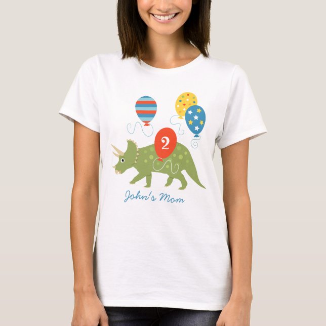 Custom Birthday Dinosaur Triceratops Mom Parents T-Shirt (Front)
