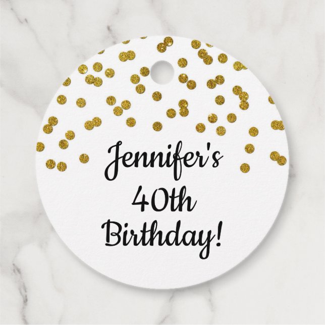 Custom Birthday Gold Confetti Favour Tags (Back)