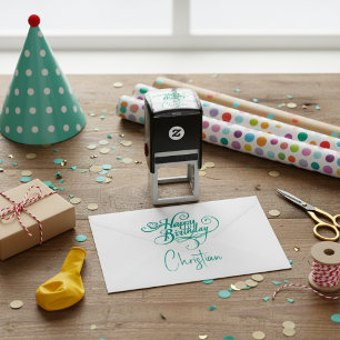 Custom Birthday Green Self Inking Rubber Stamp