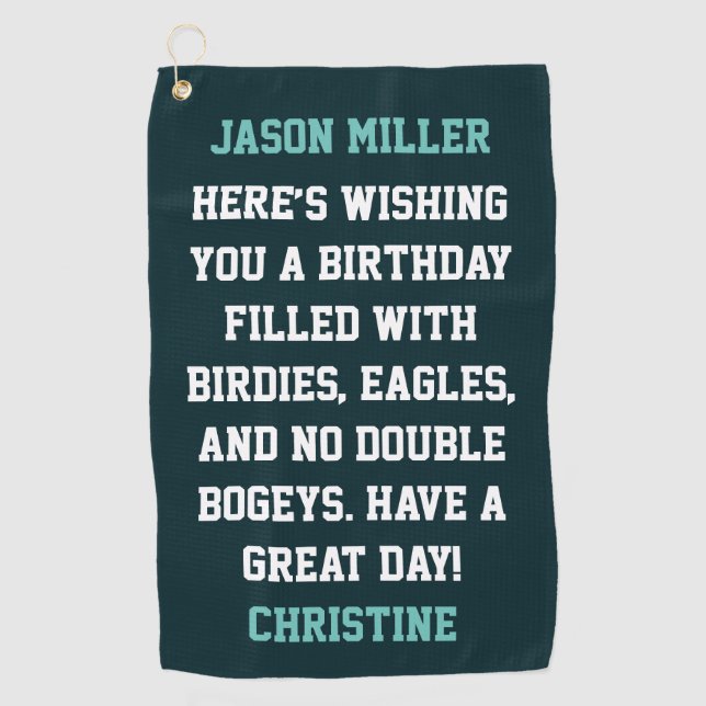 Custom Birthday Greetings Golf Towel (Front)