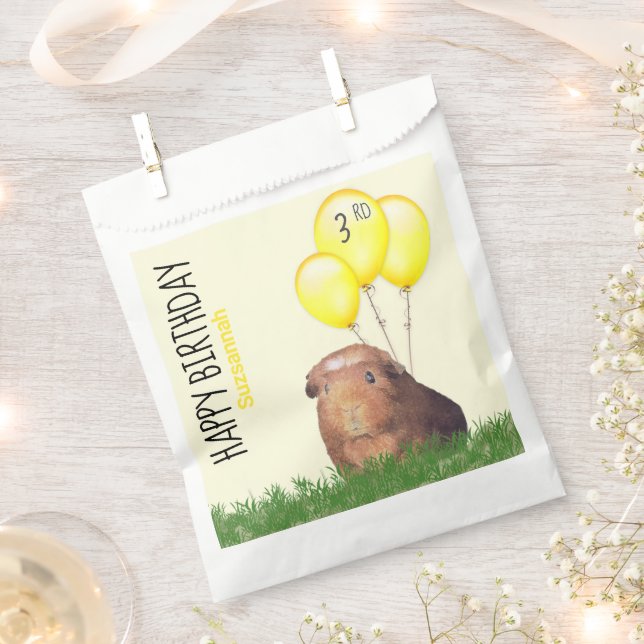 Custom Birthday Guinea Pig Yellow Balloons Favour Bag (Clipped)