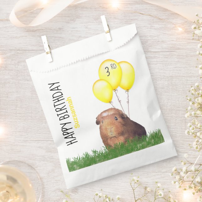 Custom Birthday Guinea Pig Yellow Balloons Favour  Favour Bag (Clipped)
