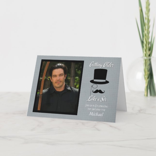 Custom Birthday Invitation w/ Top Hat and Moustach (Front)