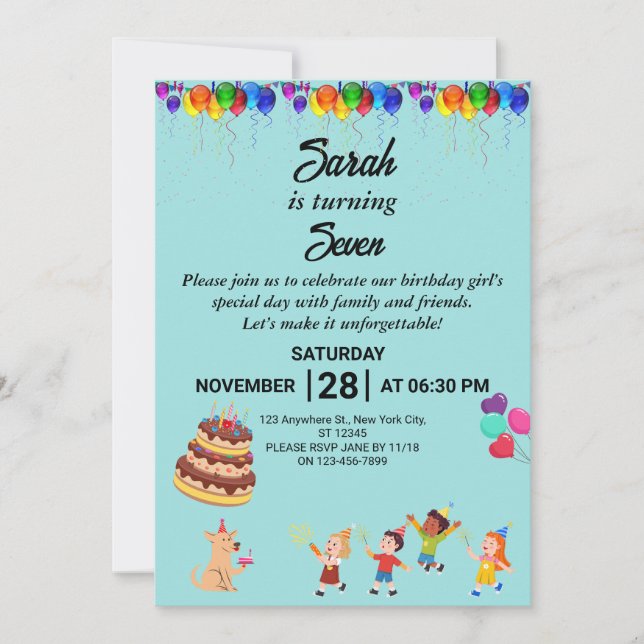 Custom Birthday Invitation with Colourful Design (Front)